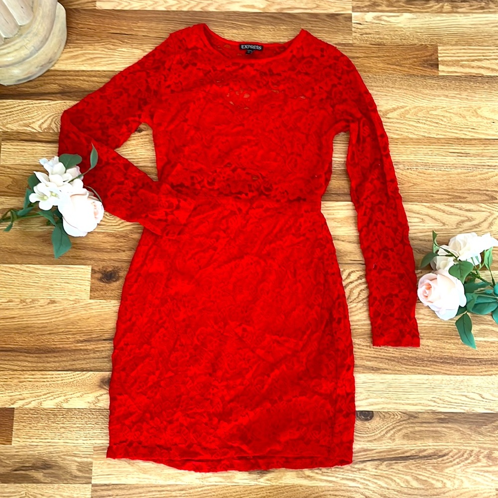 Express Red Lace Cut-Out Back Mini Dress